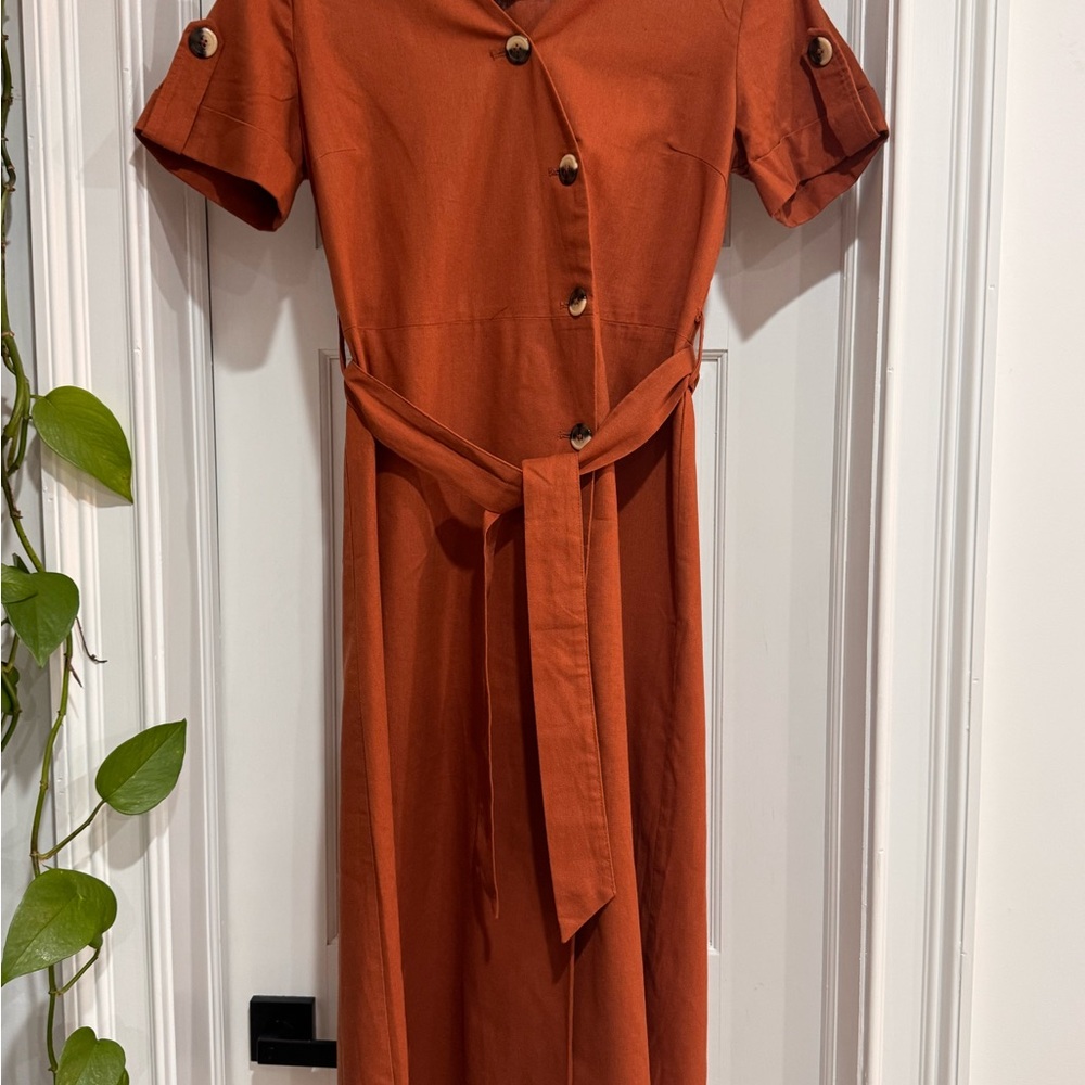 Only Terracotta Button-Down Midi Dress